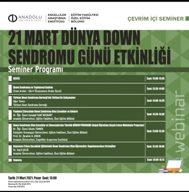 21 Mart Dünya Down Sendromu Farkındalık Günü çevrim içi ortamda gerçekleşecek