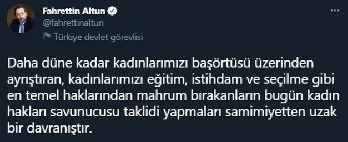 İletişim Başkanı Altun\'dan Türkiye\'nin kadına karşı şiddetle mücadelesine ilişkin açıklama