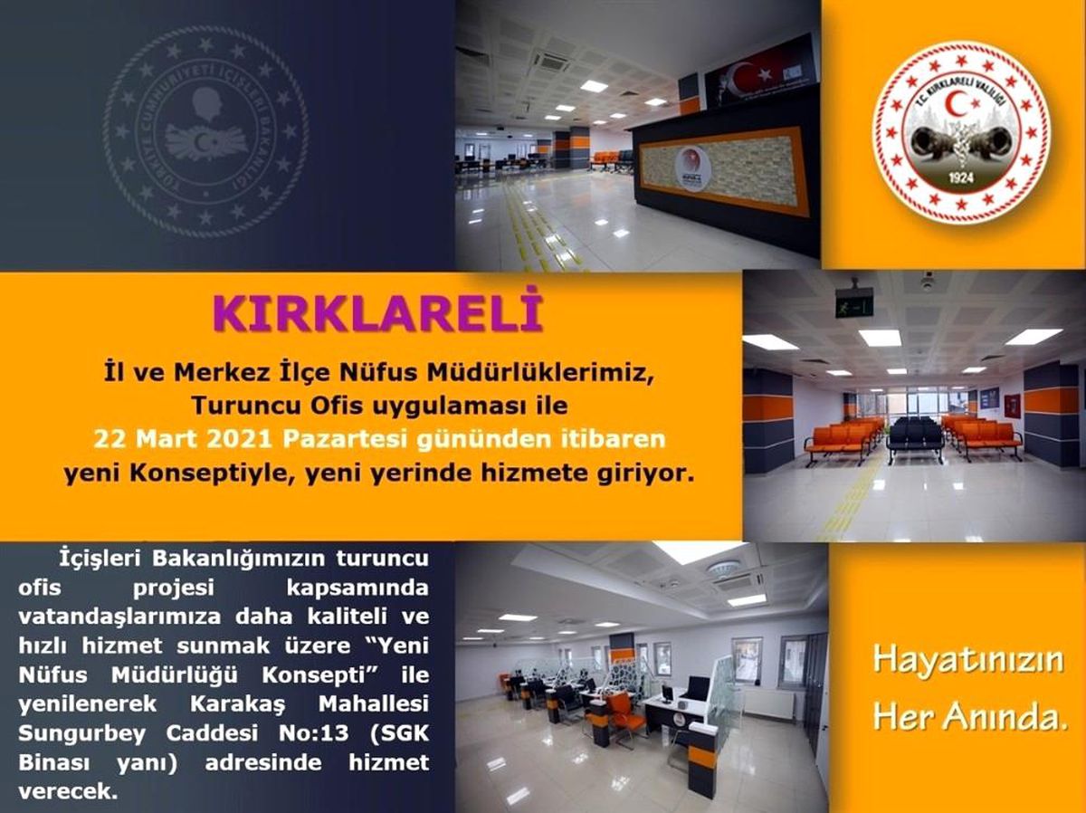 Kırklareli\'nde yeni konsepti ile İl Nüfus Müdürlüğü hizmete giriyor