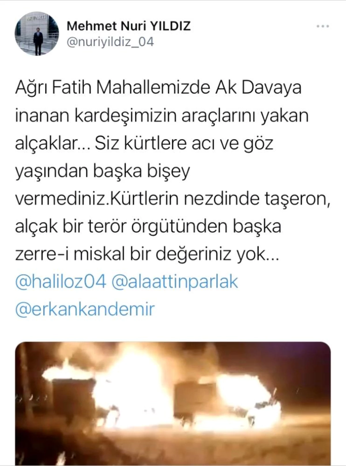 Merkez İlçe Başkanı Yıldız: "Sırf AK Parti\'li oldukları için vatandaşlarımızın araçlarını yaktılar"