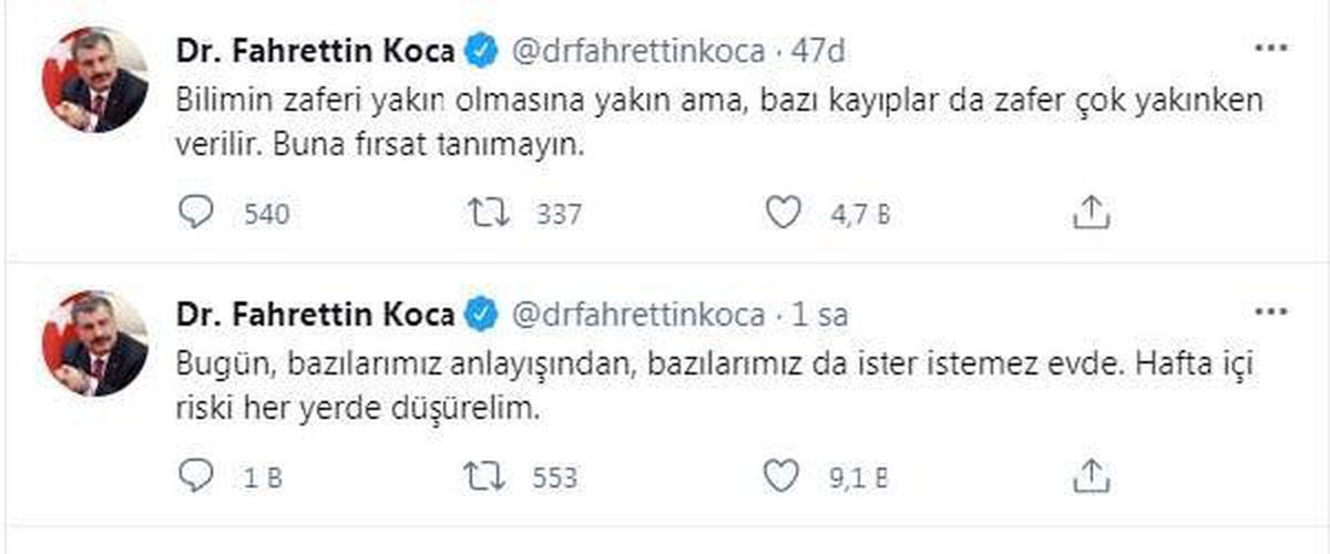 Bakan Koca: Hafta içi riski her yerde düşürelim