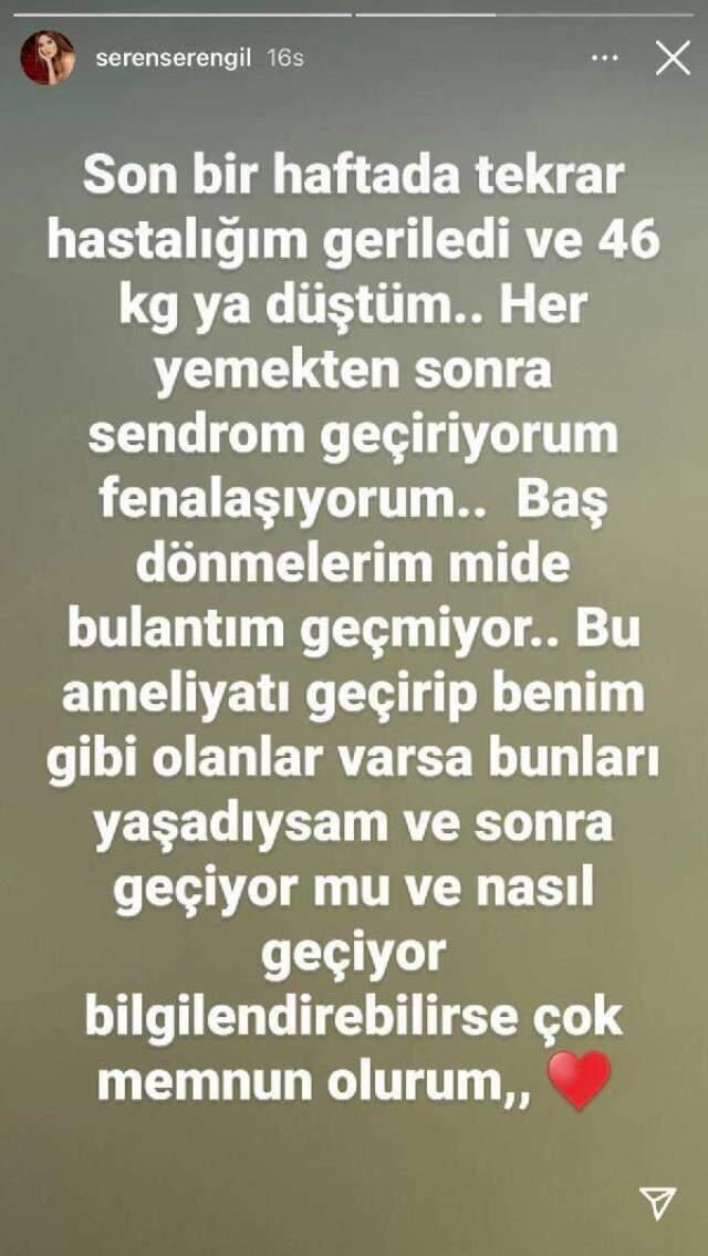 Sa�l�k durumu k�t�ye giden Seren Serengil, takip�ilerinden yard�m istedi