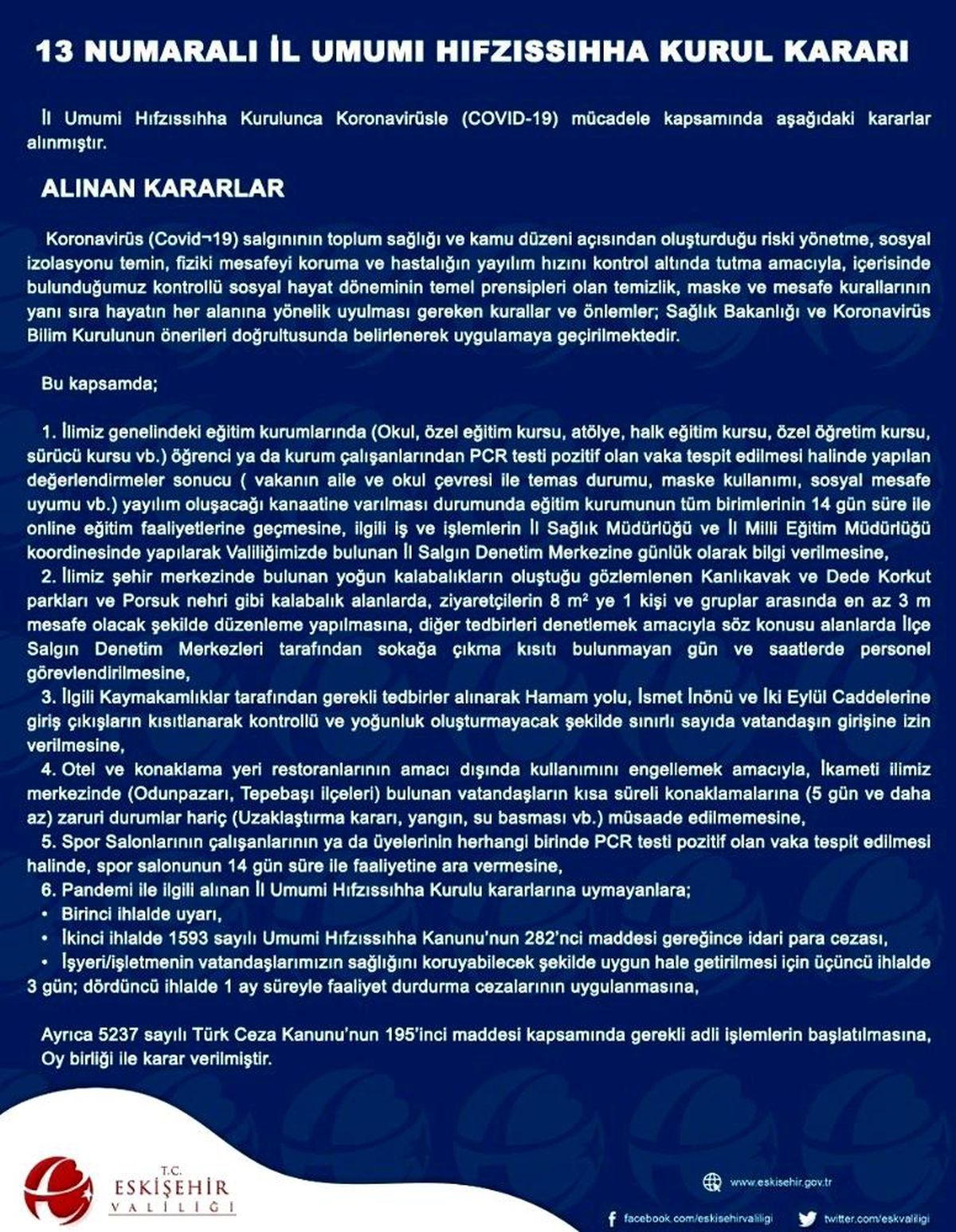Eskişehir\'de yeni Korona virüs önlemleri