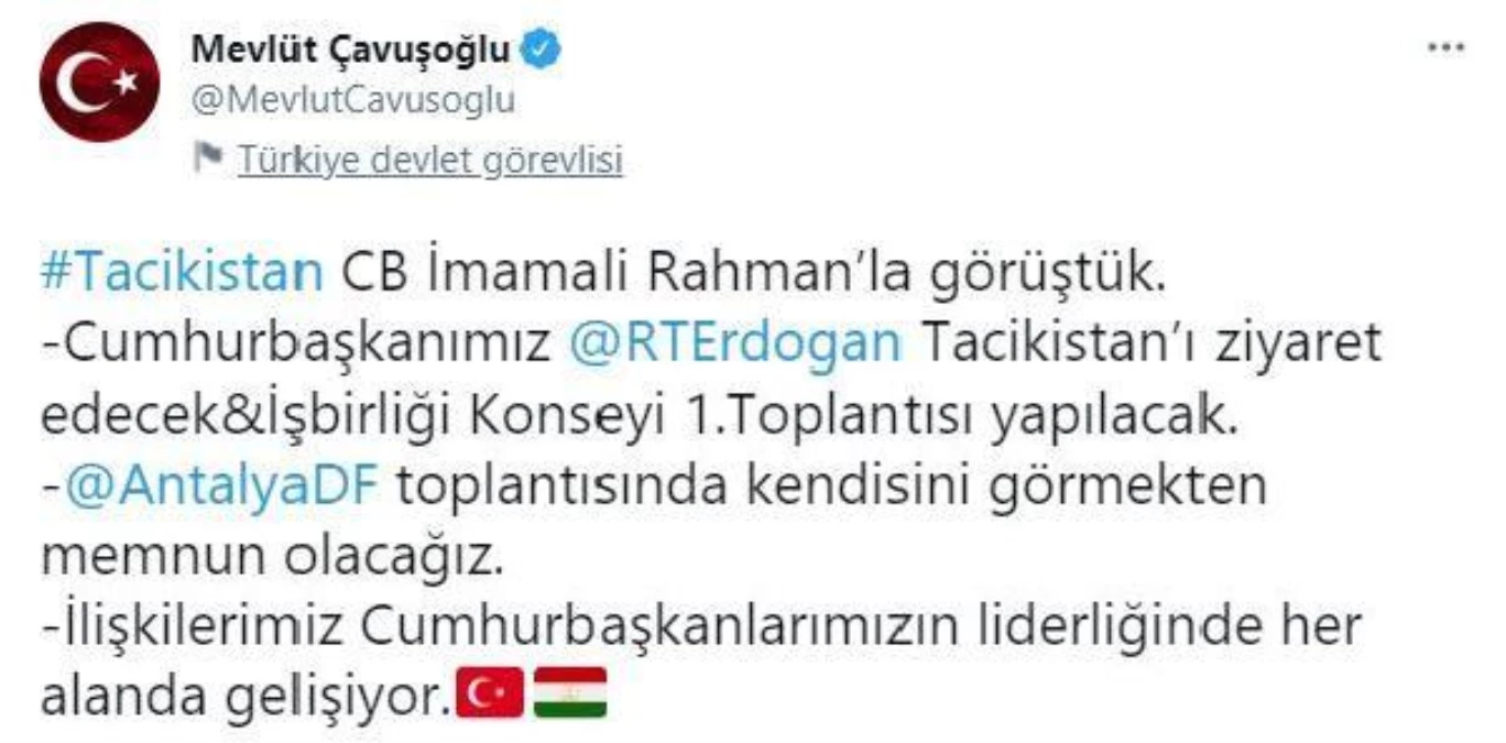 Son dakika haber: Bakan Çavuşoğlu, Tacikistan Cumhurbaşkanı ile bir araya geldi