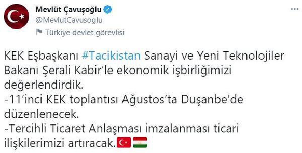 Çavuşoğlu, Tacikistan Cumhurbaşkanı Rahman tarafından kabul edilmesinin ardından görüşmeyi değerlendirdi Açıklaması