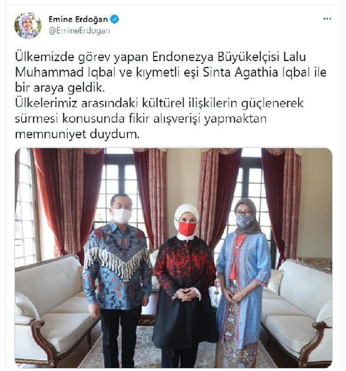 Emine Erdoğan, Endonezya Büyükelçisi Iqbal\'i kabul etti