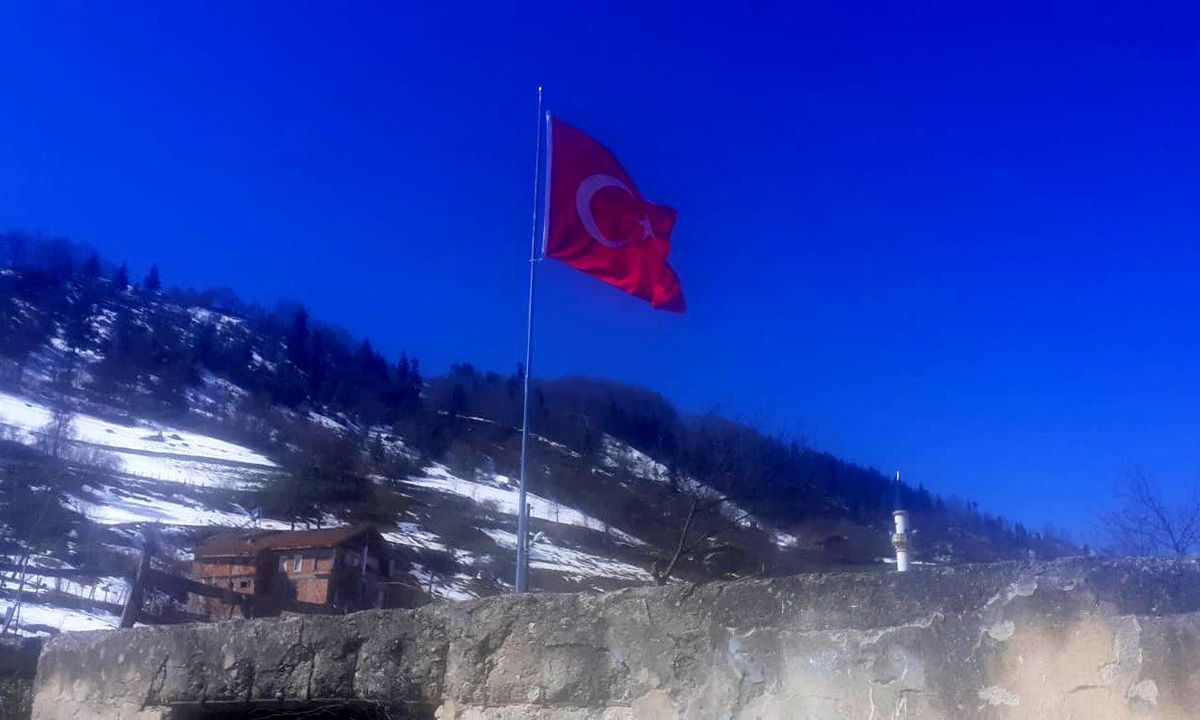 Mahalleye dev Türk bayrağı astılar