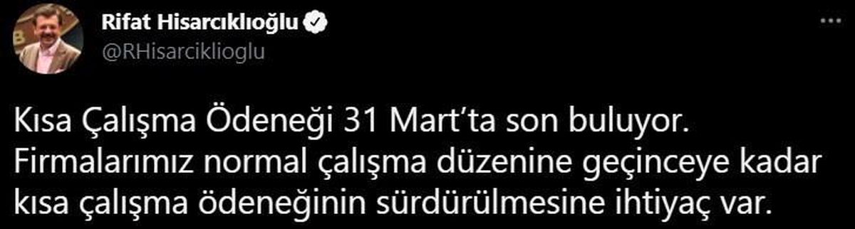 TOBB Başkanı Hisarcıklıoğlu, kısa çalışma ödeneğinin sürdürülmesi çağrısı yaptı