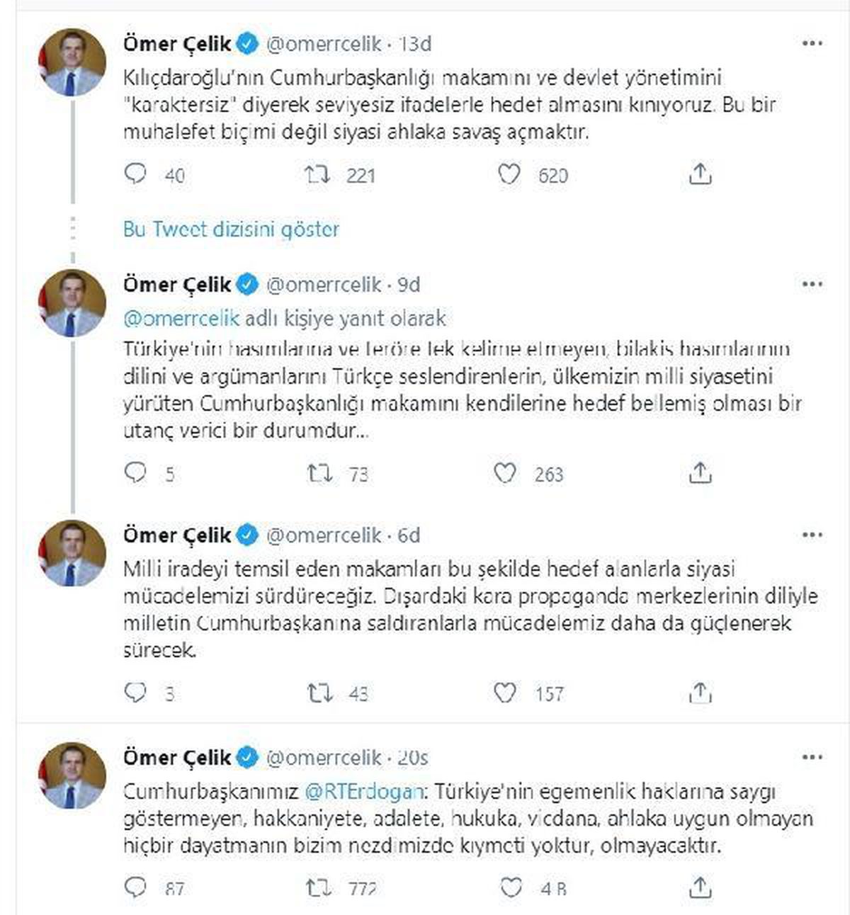 AK Parti\'li Çelik: Kılıçdaroğlu\'nun Cumhurbaşkanlığı makamını hedef almasını kınıyoruz