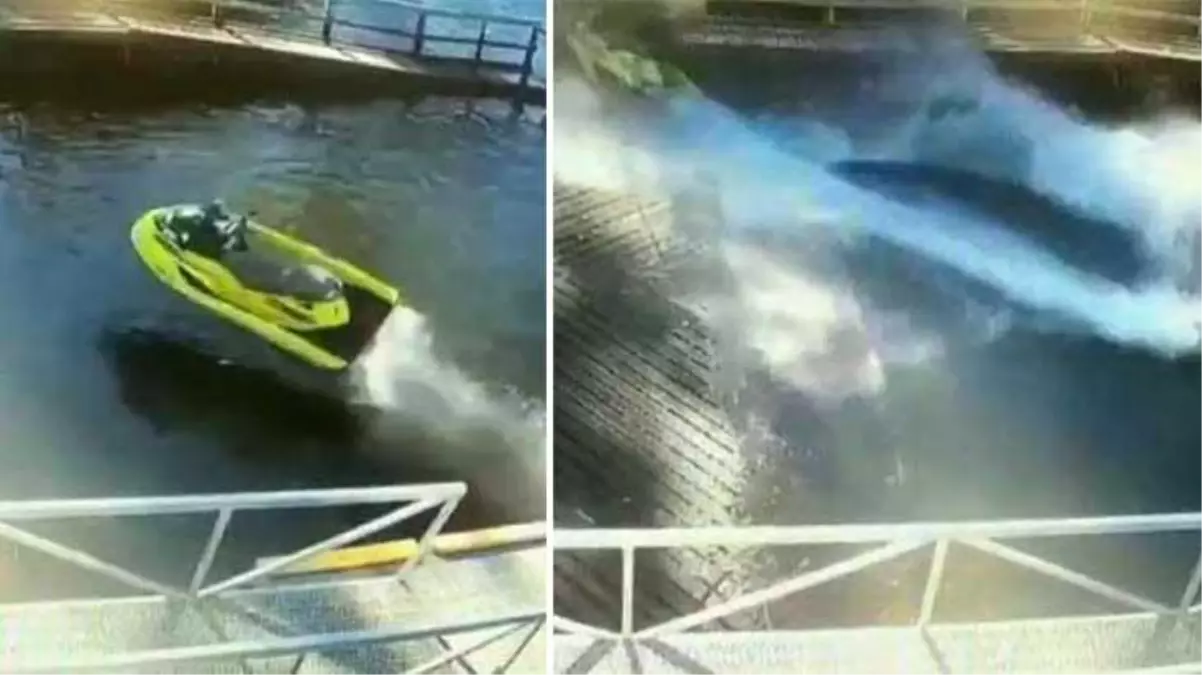 Avustralya\'da kontrolden çıkan jet ski iskeleye çarptı, dehşet anı kamerada