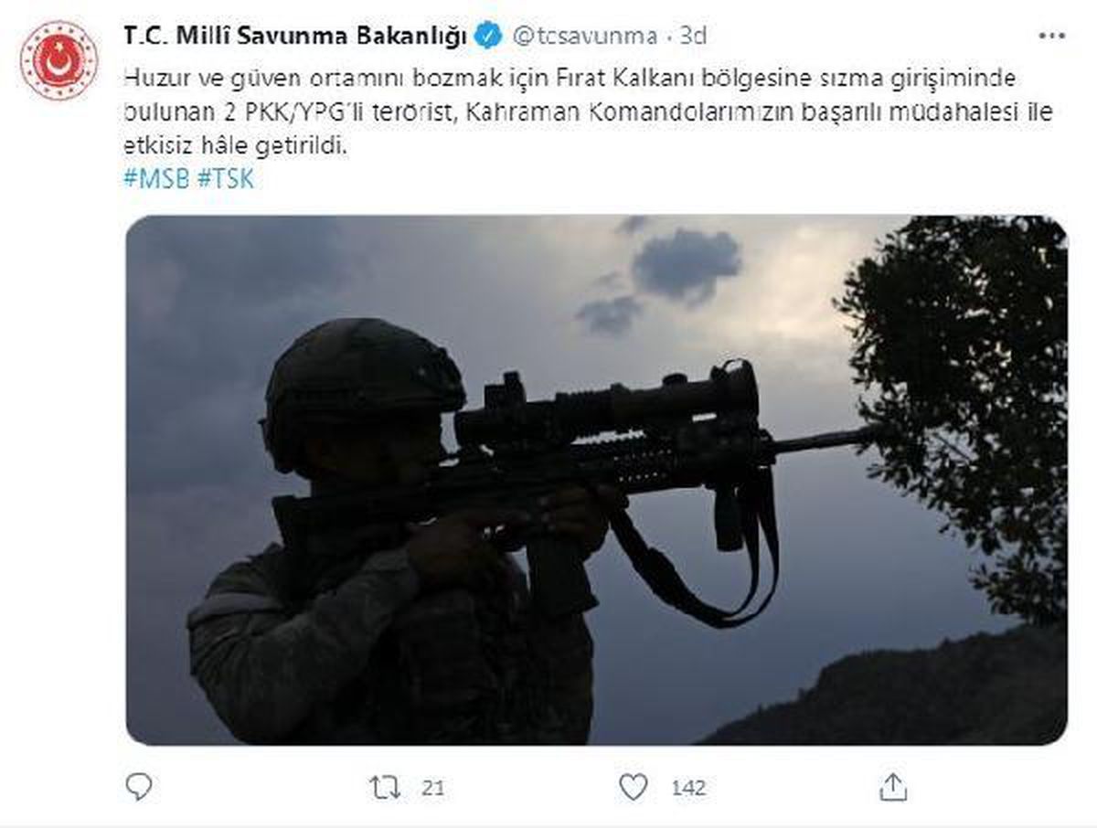 Son dakika haberleri... Fırat Kalkanı bölgesinde 2 PKK/YPG\'li terörist etkisiz hale getirildi