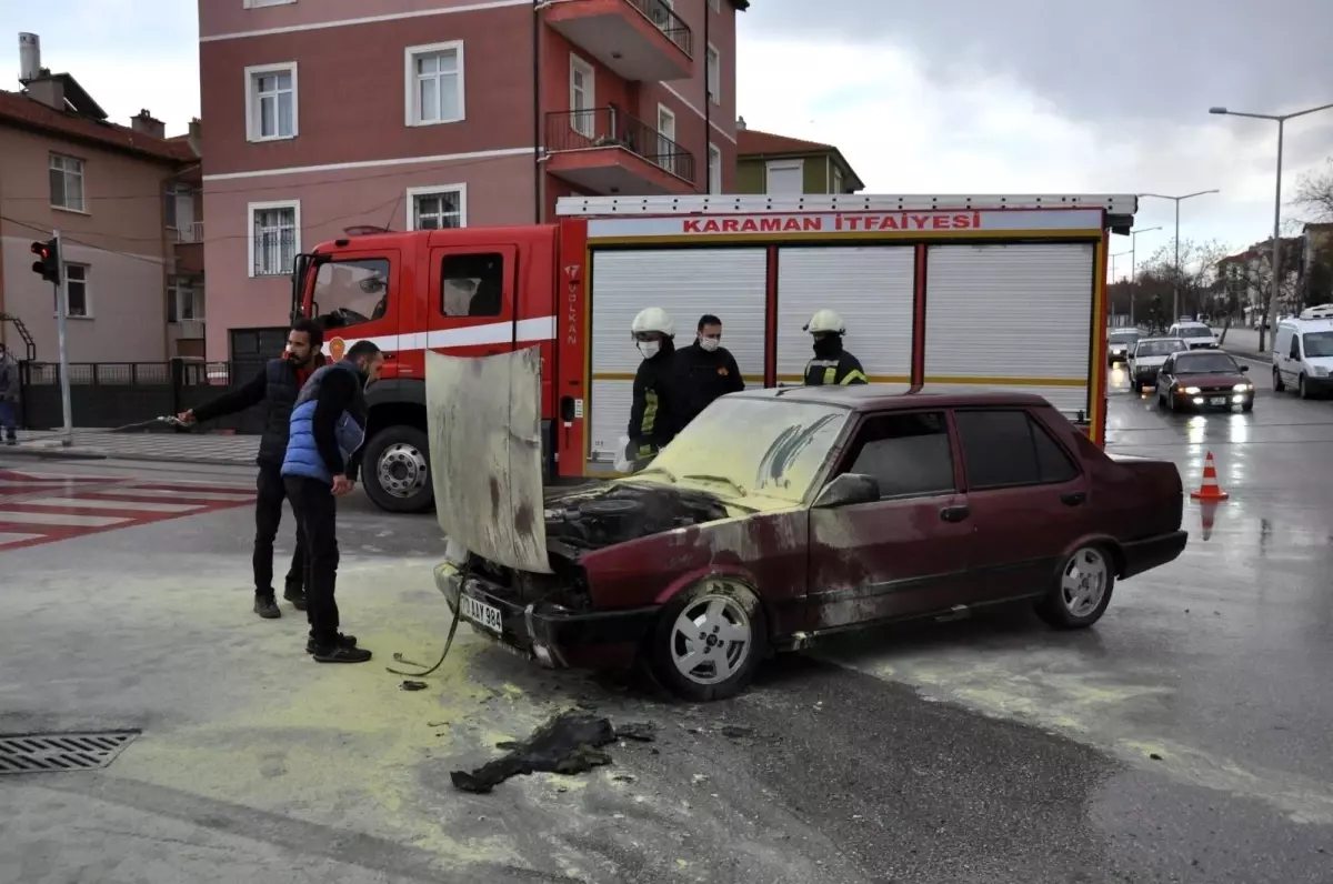 Karaman\'da seyir halindeki otomobil alev aldı