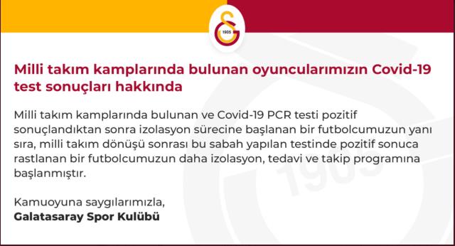 Süper Lig'de zorlu Hatay deplasmanına gidecek Galatasaray'da 2 koronavirüs vakası