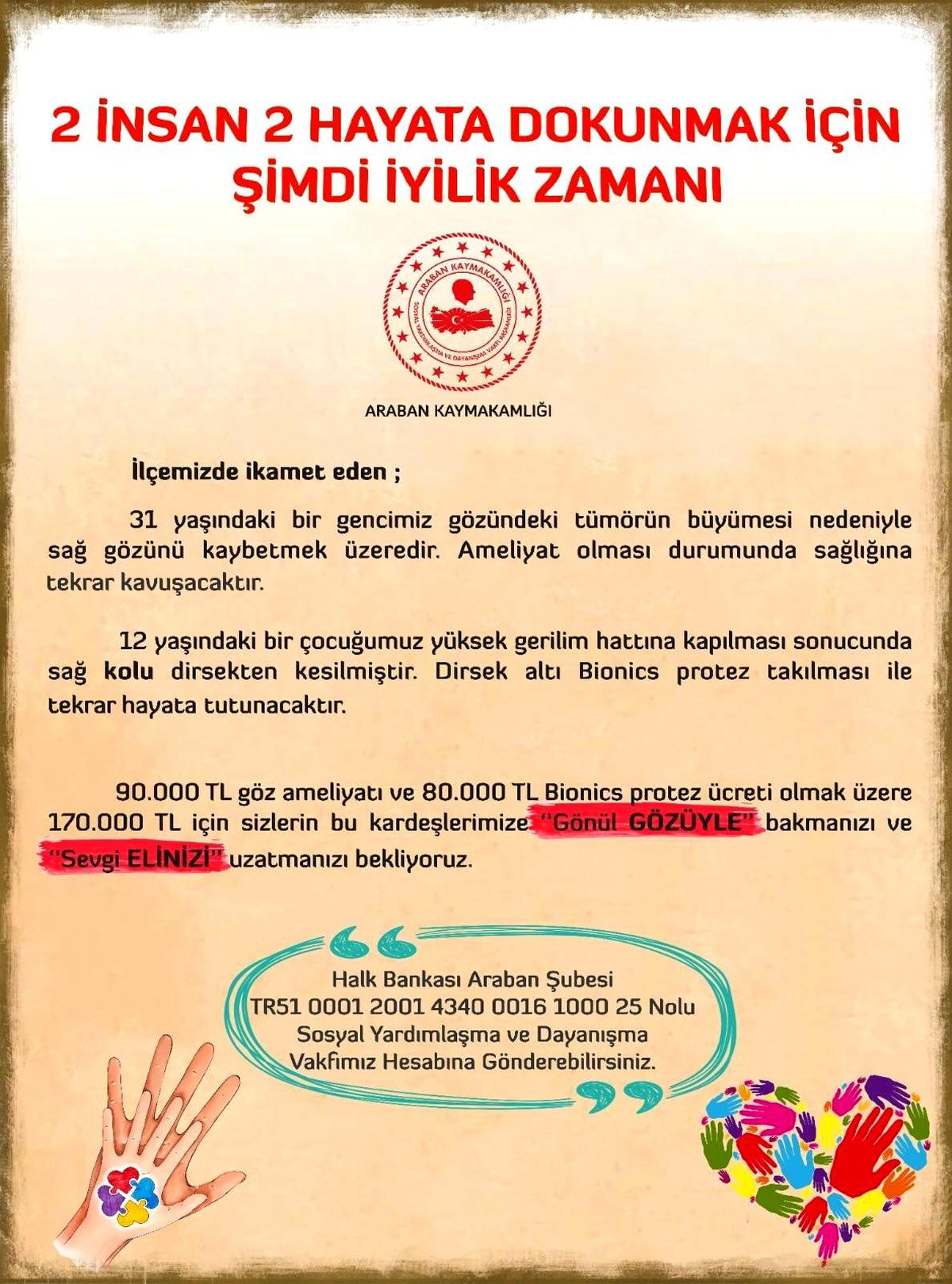 Araban Kaymakamından yardım kampanyası