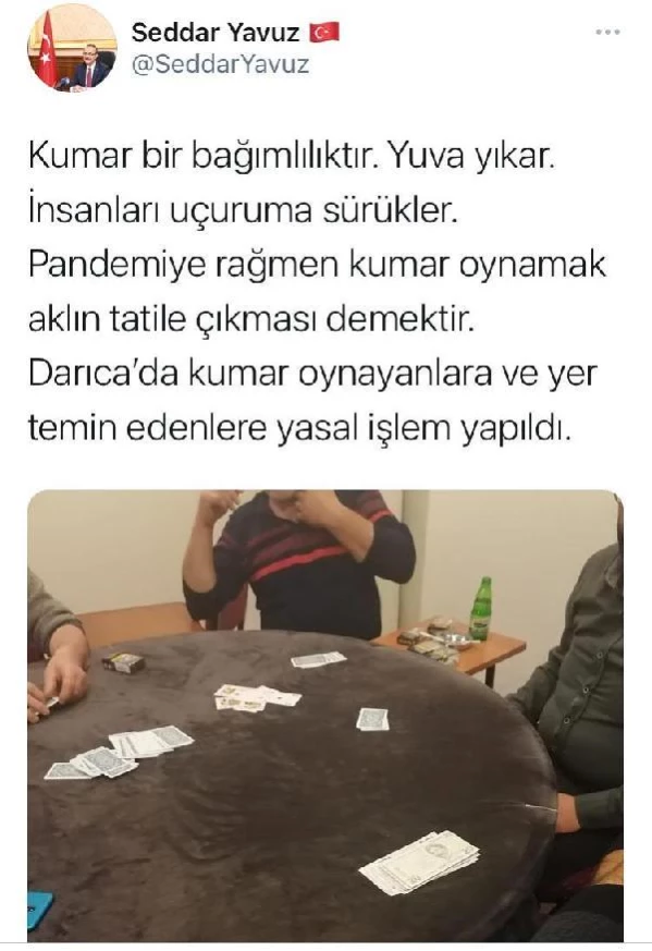 Kocaeli Valisi Yavuz: Pandemiye rağmen kumar oynamak, aklın tatile çıkmasıdır