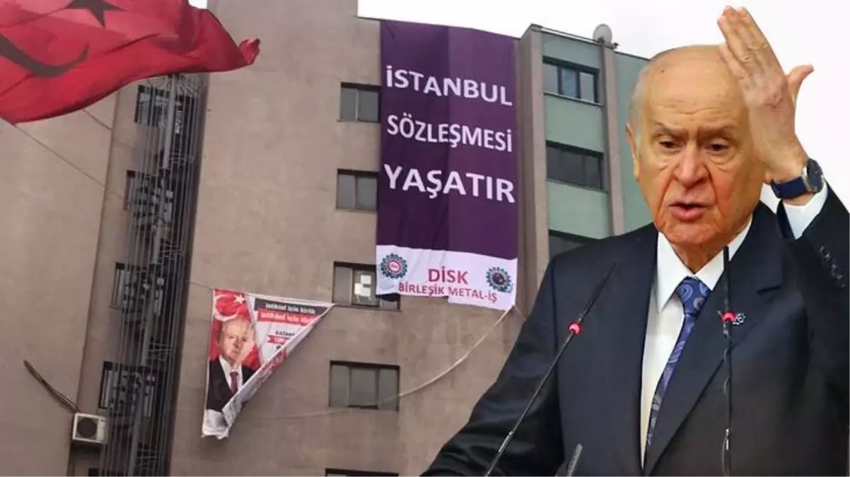 MHP Kocaeli İl Binası\'na "İstanbul Sözleşmesi Yaşatır" sloganlı afiş asıldı