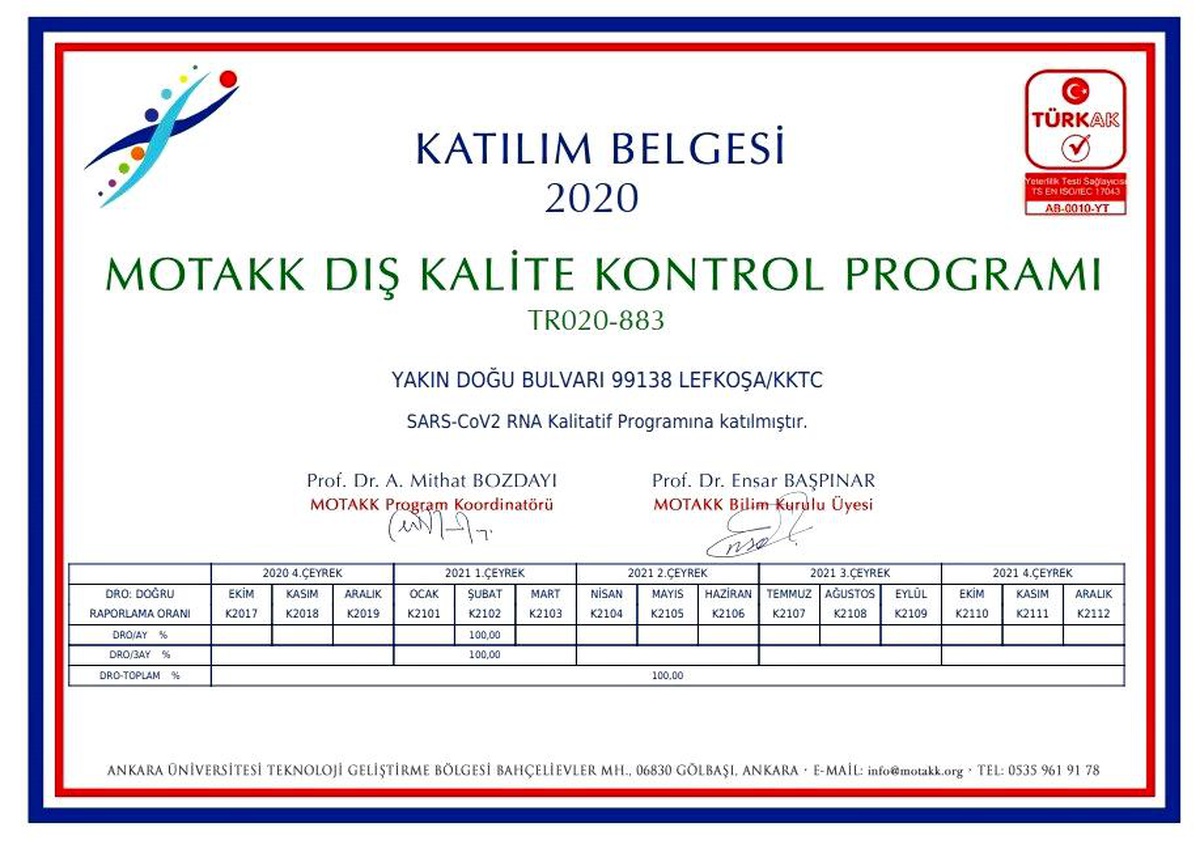 YDU\'nun Covid-19 PCR laboratuvar testlerine tam puan
