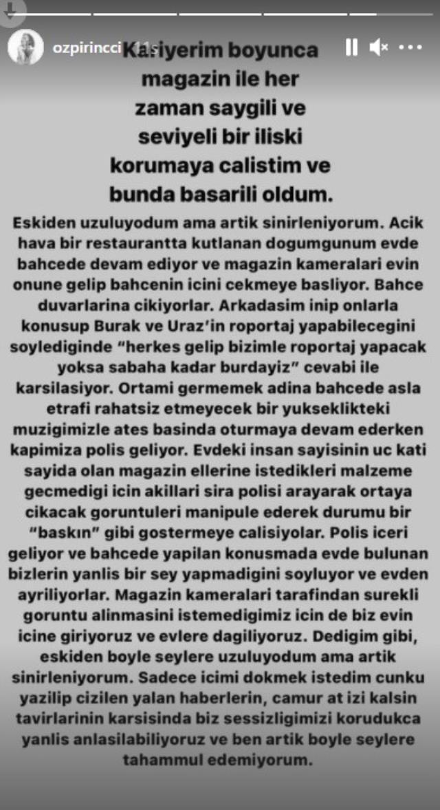 Doğum günü partisine polis baskını düzenlenen Özge Özpirinçci içini döktü: Artık sinirleniyorum