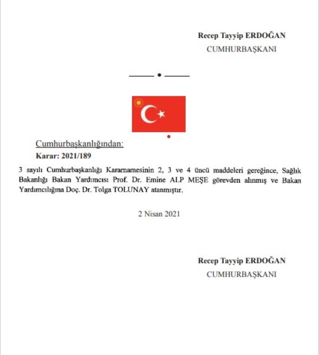 Sağlık Bakan Yardımcısı Emine Alp Meşe yerine Doç. Dr. Tolga Tolunay atandı