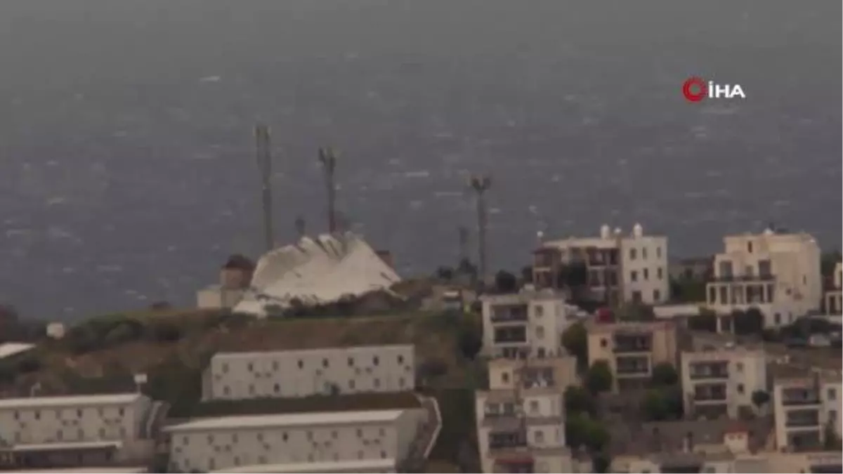 Bodrum\'daki fırtına tonlarca ağırlıktaki çatıyı metrelerce uçurdu