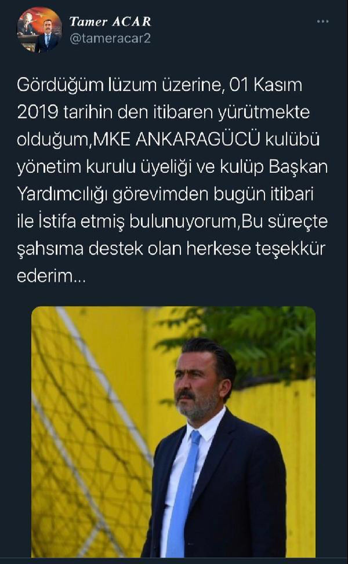 Ankaragücü\'nde başkan yardımcısı Tamer Açar istifa etti