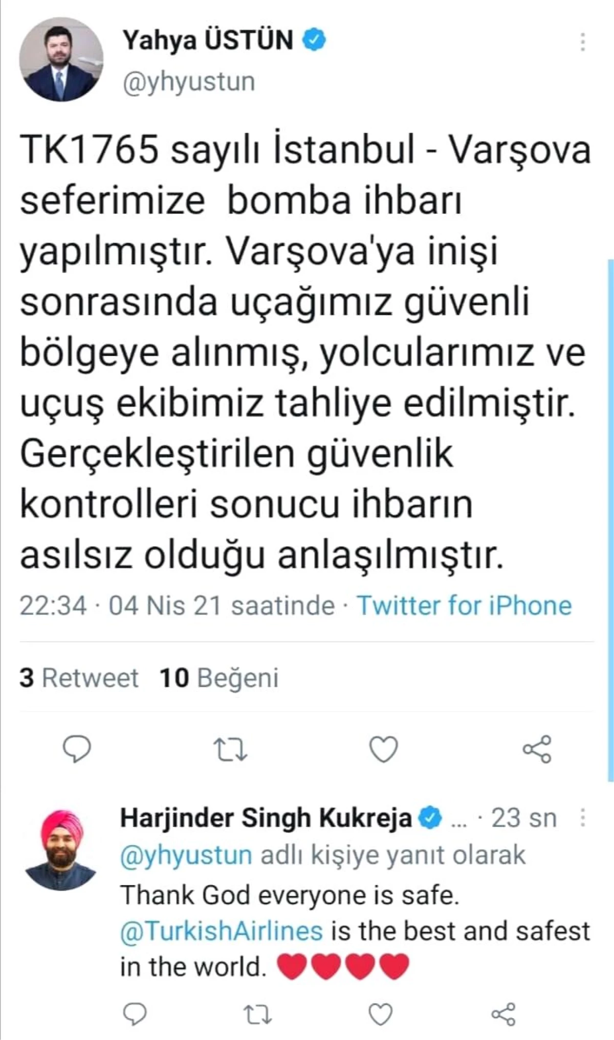 THY\'nin Varşova uçağına bomba ihbarı