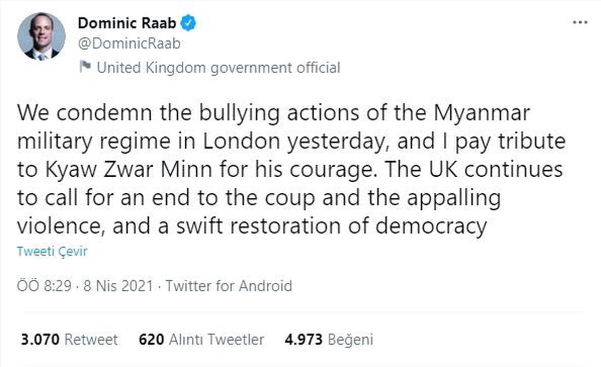 İngiltere Dışişleri Bakanlığı\'ndan Myanmar\'a büyükelçi tepkisi: "Askeri rejimin zorbalığını kınıyoruz"
