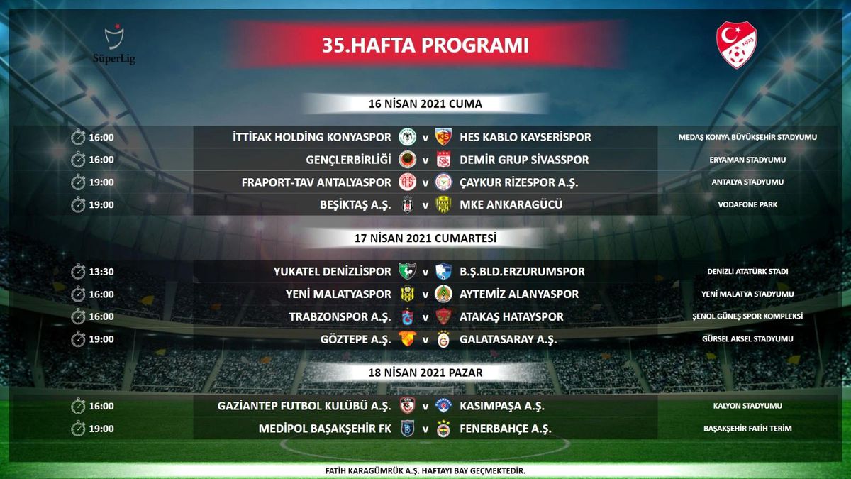 Süper Lig\'de 35-39. hafta programları açıklandı