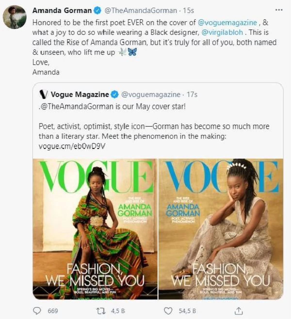 Vogue dergisinin kapağındaki ilk şair Amanda Gorman oldu
