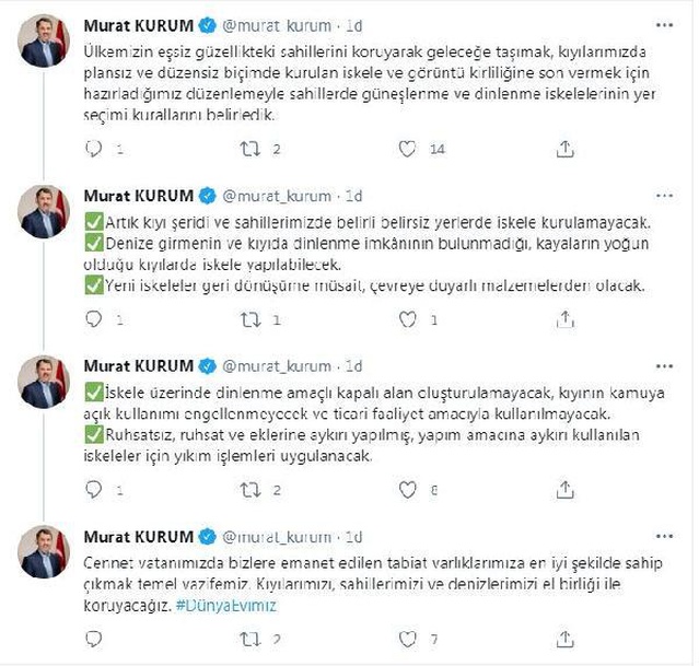 Bakan Kurum: Artık sahillerimizde belirli belirsiz yerlerde iskele kurulamayacak