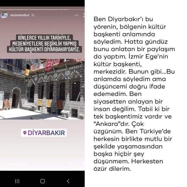 Diyarbakır için kullandığı ifadeler tepki çeken Ersin Korkut'tan açıklama: Kültür başkenti anlamında kullandım Diyarbakır için kullandığı ifadeler tepki çeken Ersin Korkut'tan açıklama: Kültür başkenti anlamında kullandım