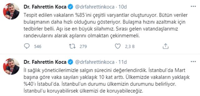 Son Dakika! Sağlık Bakanı Koca: Ülkemizdeki vakaların yaklaşık yüzde 40'ı İstanbul'da