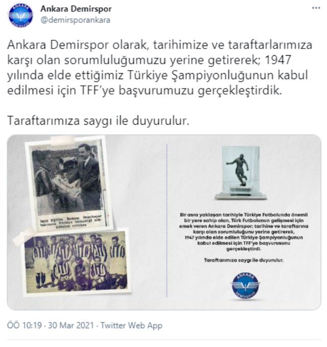 Fenerbahçe gibi Ankara Demir de TFF'ye şampiyonluk belgelerini gönderdi, Kararın çıkması an meselesi! İşte o belge