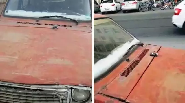 'Ultra güvenlikli' eski model otomobil görenleri hayrete düşürdü