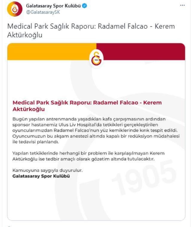 Galatasaray'da Falcao gene sakatland.