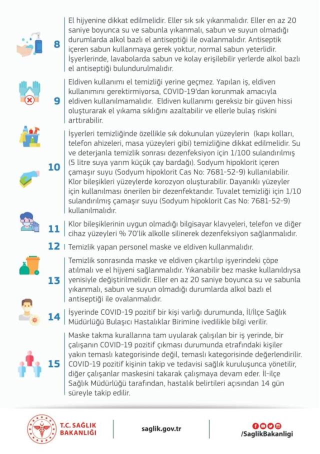 Sağlık Bakanlığı, iş yerlerinde alınması gereken tedbirleri 15 maddede sıraladı