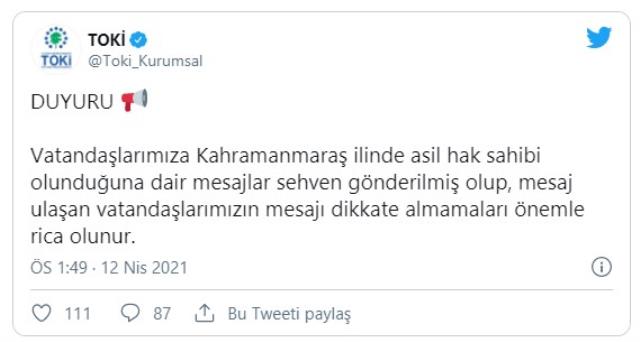 Kahramanmaraş'ta bazı vatandaşlar TOKİ'nin yanlış mesajıyla birkaç dakikalığına ev sahibi oldu