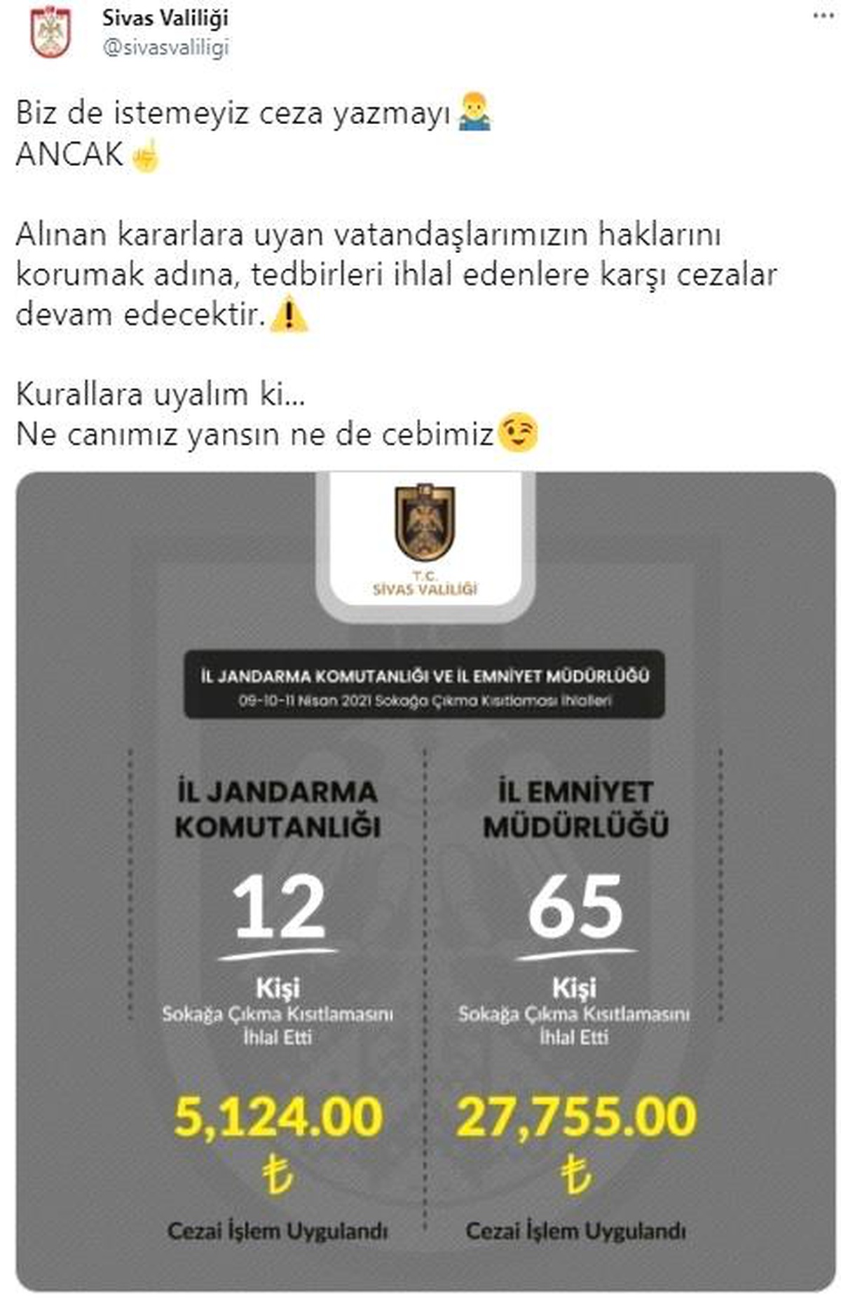 Sivas\'ta sokağa çıkma kısıtlamasına uymayan 77 kişiye cezai işlem uygulandı