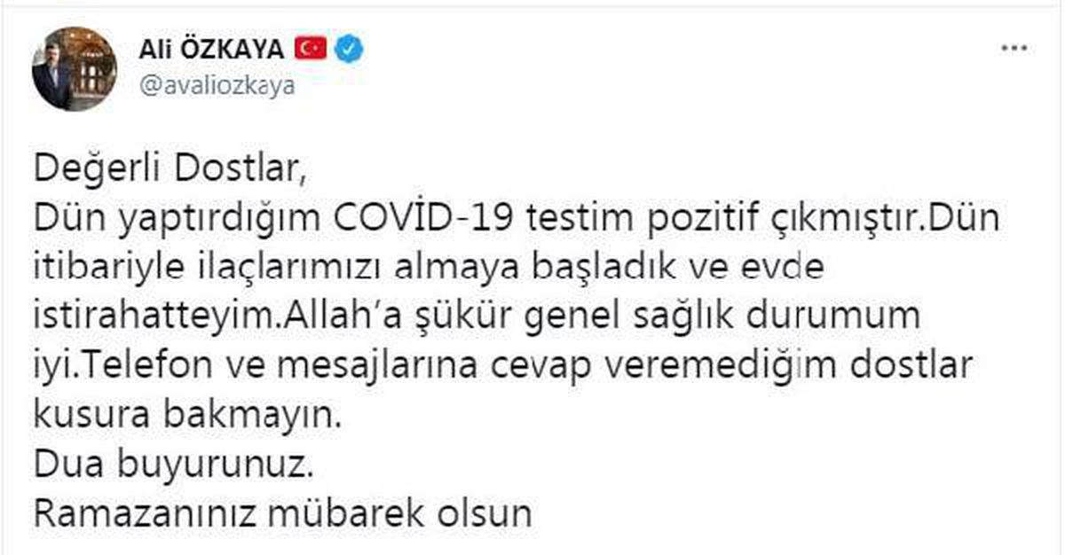 AK Parti\'li Özkaya, koronavirüse yakalandı