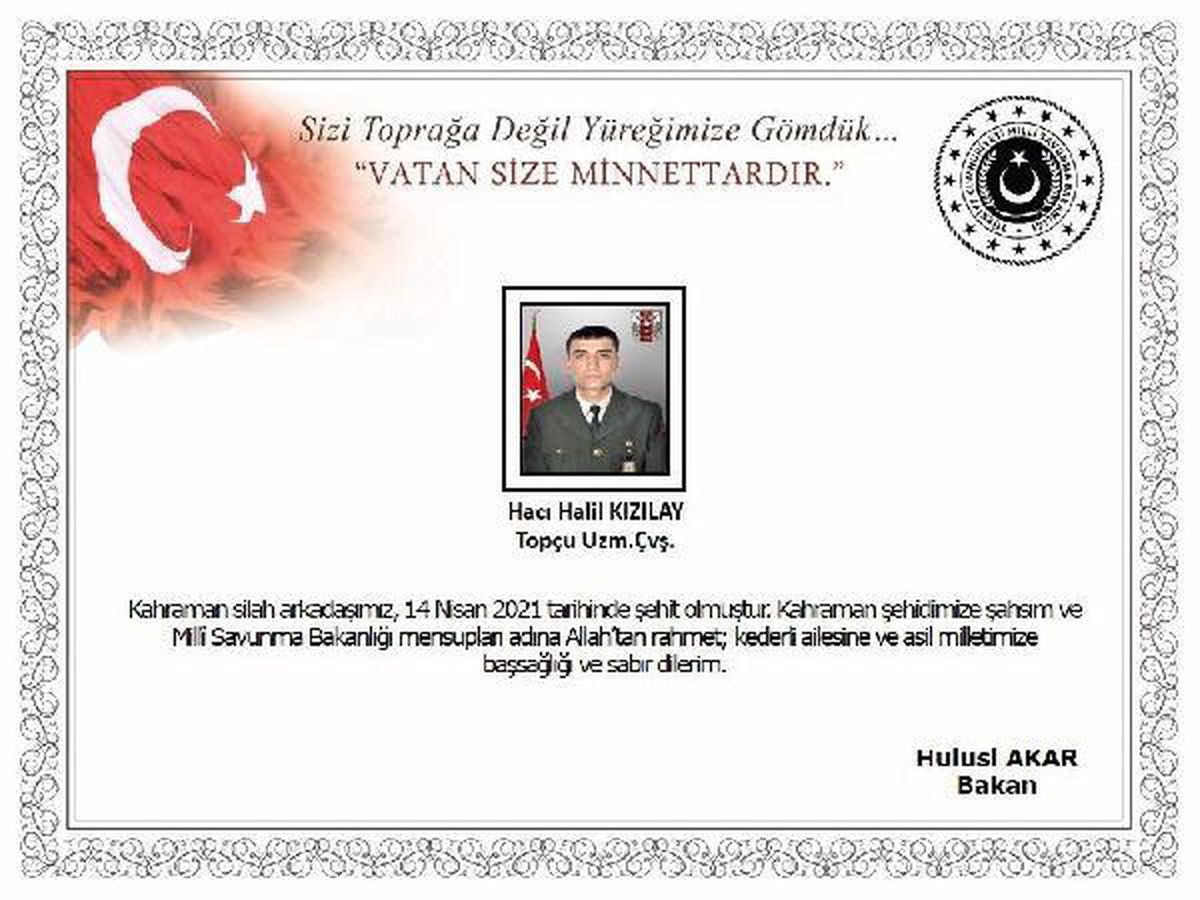 Son dakika haberi! Bakan Akar: Kahraman şehidimize Allah\'tan rahmet dilerim