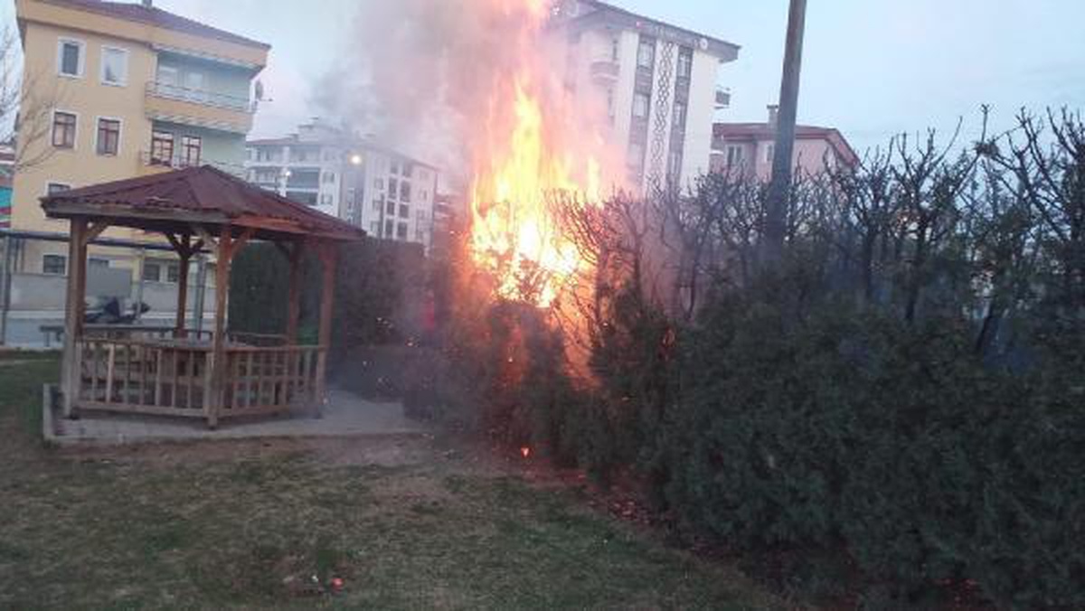 Çocuk parkındaki yangın, büyümeden söndürüldü