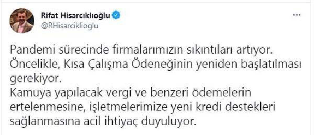 Hisarcıklıoğlu: Kısa çalışma ödeneği yeniden başlatılmalı