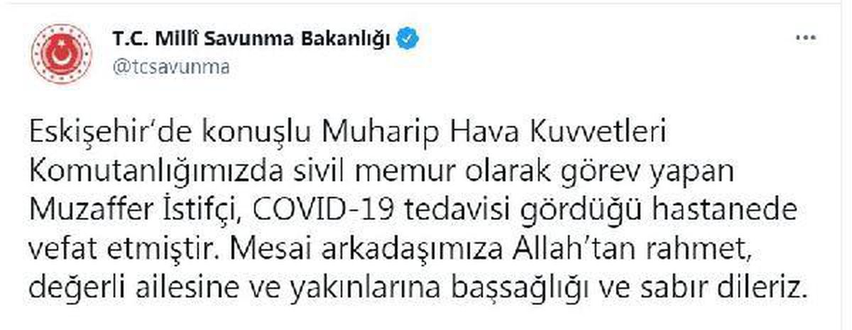 Son dakika... MSB\'de çalışan sivil memur koronavirüsten hayatını kaybetti