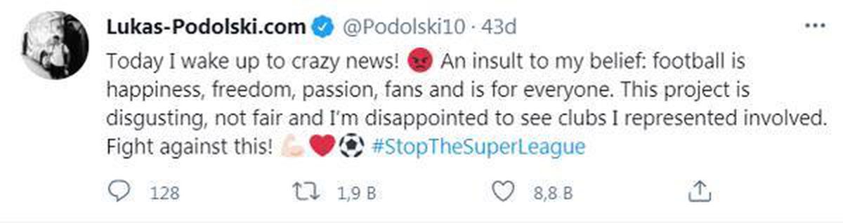 Lukas Podolski\'den Avrupa Süper Ligi\'ne tepki