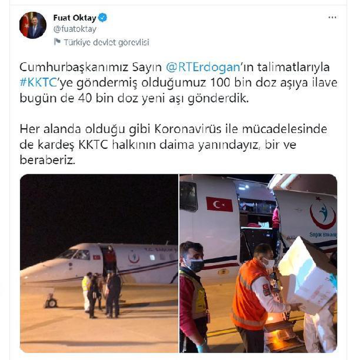 Cumhurbaşkanı Yardımcısı Oktay: KKTC\'ye 40 bin doz ilave aşı gönderdik