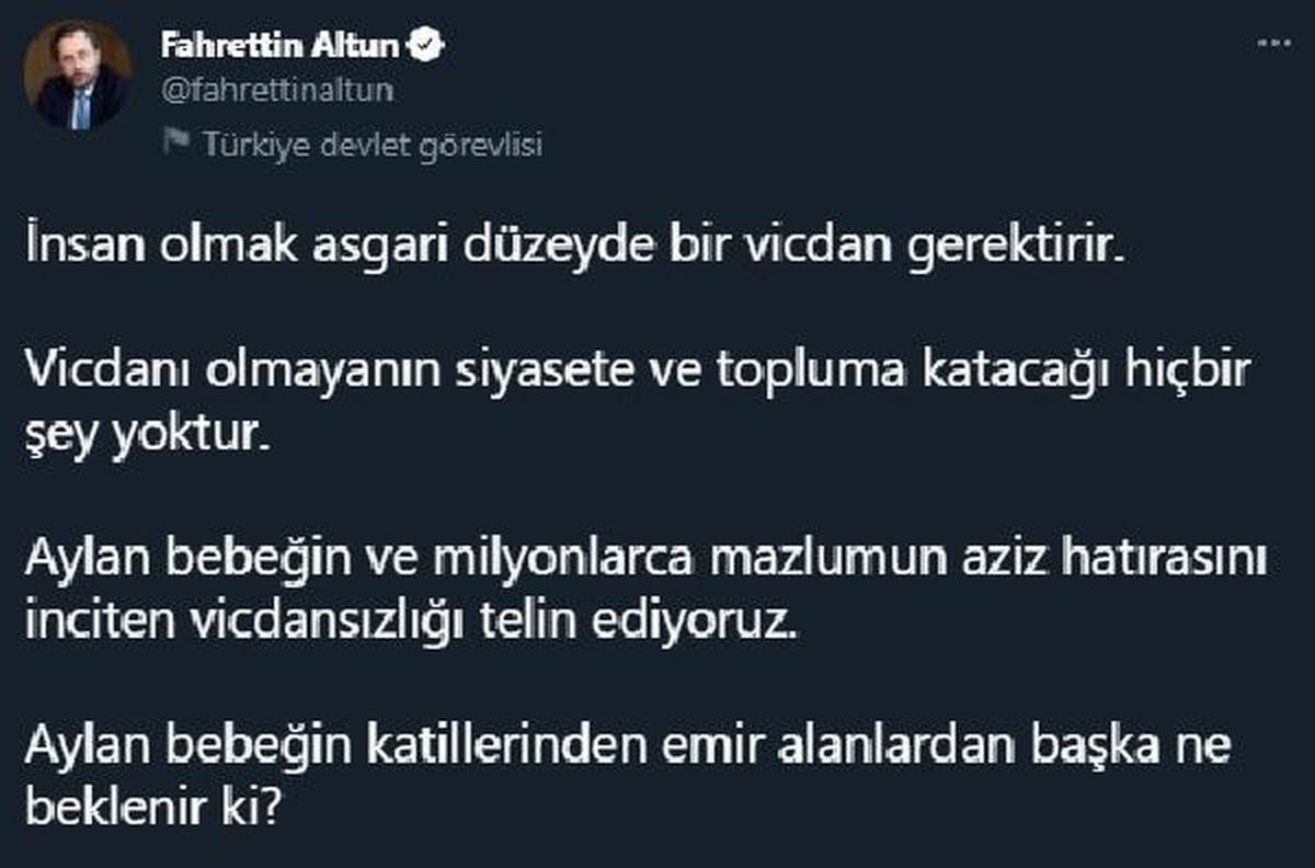 Cumhurbaşkanlığı İletişim Başkanı Altun\'dan, Aylan bebeğin cansız bedenini siyasete alet edenlere tepki Açıklaması