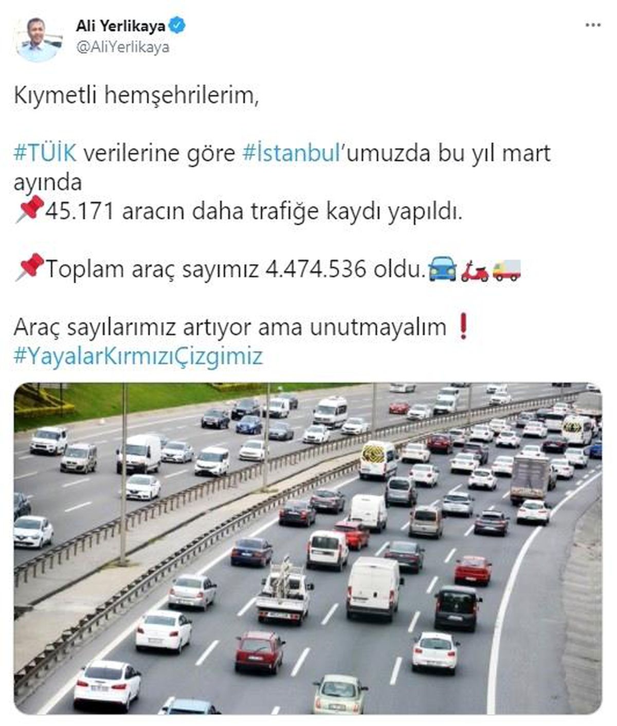 İstanbul\'da Mart ayında trafikteki araç sayısı 4 milyon 474 bin 536 çıktı