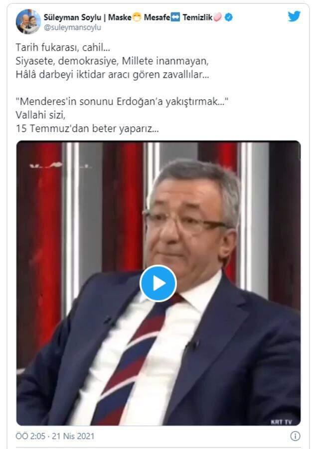 Bakan Soylu'dan CHP'li Altay'ın Cumhurbaşkanı Erdoğan için yaptığı benzetmeye sert tepki: Sizi 15 Temmuz'dan beter yaparız Bakan Soylu'dan CHP'li Altay'ın Cumhurbaşkanı Erdoğan için yaptığı benzetmeye sert tepki: Sizi 15 Temmuz'dan beter yaparız