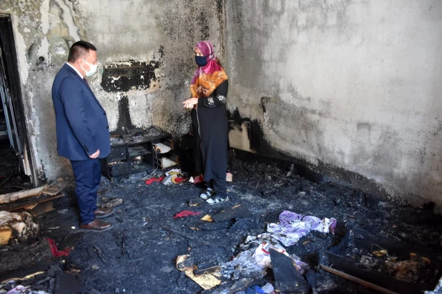 Başkan Beyoğlu'ndan evi yanan aileye eşya desteği