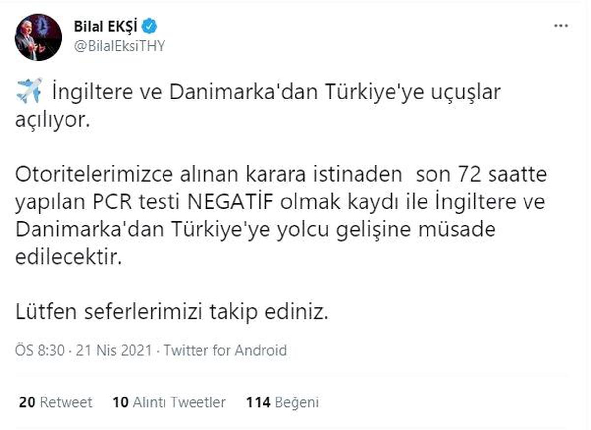 İngiltere ve Danimarka\'dan Türkiye\'ye uçuşlar yeniden başlıyor